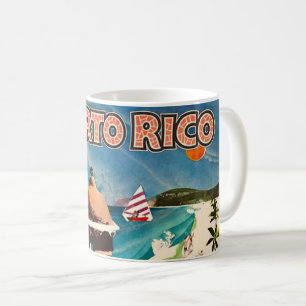 Café Taza con cartel vintage de viaje a Puerto Rico