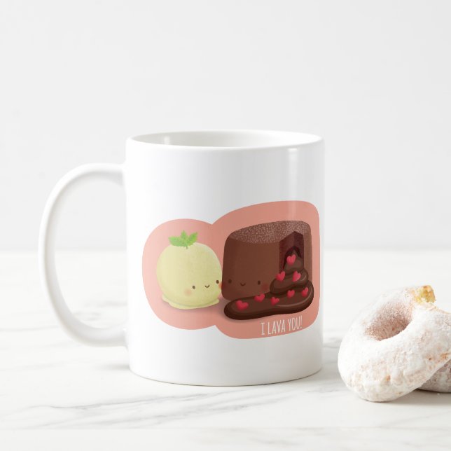 Café Taza con castigo de pastel de chocolate fundido 'T (Con donut)
