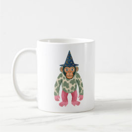 Café Taza con chimpancé lindo en sombrero de mago