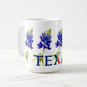 Café Taza con cinco flores de Bluebonnet de Texas