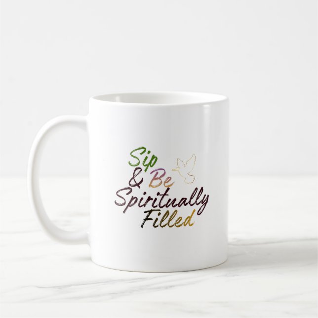 Café Taza con cita positiva: “Bebe y llénate de espirit (Izquierda)