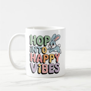 Café Taza con conejo de Pascua de Vibraciones Felices