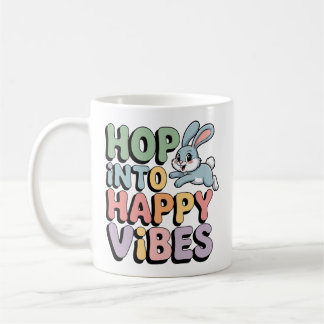 Café Taza con conejo de Pascua de Vibraciones Felices