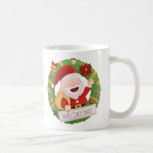 Café Taza con corona de Navidad de Papá Noel lindo y al