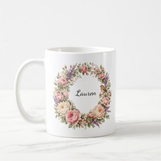 Café taza con corona de rosas personalizada 
