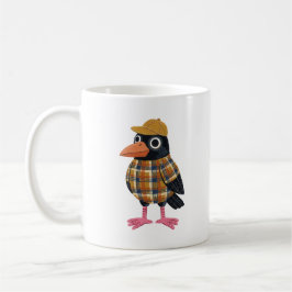 Café Taza con cuervo lindo que lleva gorra de béisbol