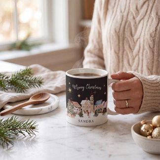 Café Taza con diseño de acuarela de pueblo navideño fes