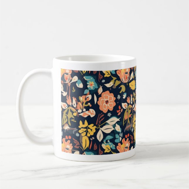 Café Taza con diseño de flores (azul marino) (Izquierda)