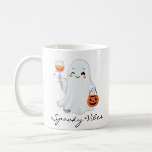 Café Taza  con Diseño Tierno de Fantasma para Halloween