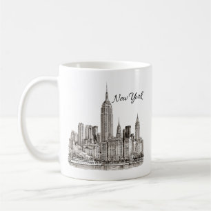 Café Taza con el horizonte de Nueva York