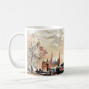 Café Taza con escena callejera vintage de Londres
