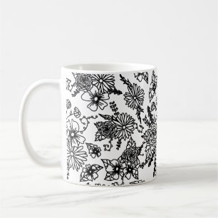 Café Taza con estampado de flores silvestres en blanco