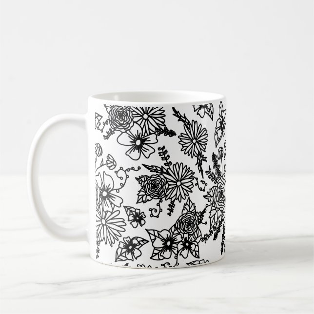 Café Taza con estampado de flores silvestres en blanco  (Izquierda)