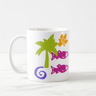 Café Taza con estampado en bloque de palma y peces