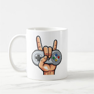 Café Taza con gesto de mano del jugador del controlador
