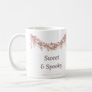 Café Taza con guirnalda de calabazas Coquette dulce y e