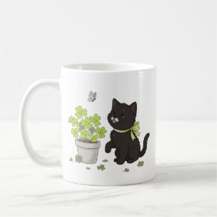 Café Taza con ilustración de gatito negro adorable y na