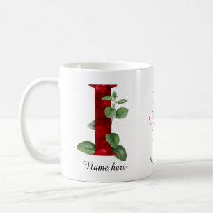 Café Taza con inicial de letra H floral corazón rojo el