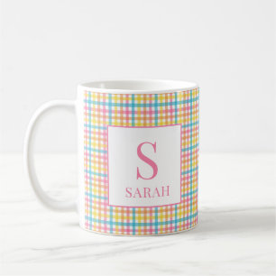 Café Taza con inicial y nombre personalizado de cuadros