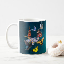 Café taza con lema símbolo de sobriedad mariposas