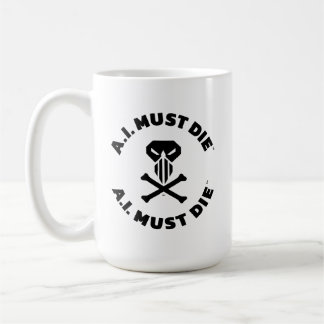 Café Taza con logotipo de A.I. Must Die™ (fuente en neg