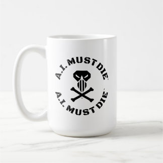 Café Taza con logotipo de A.I. Must Die™ (fuente milita