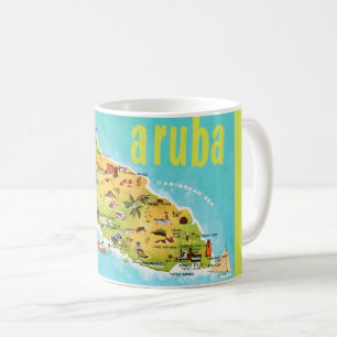 Café Taza con mapa antiguo de Aruba en postal
