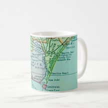 Taza con mapa antiguo de la costa de Georgia en po