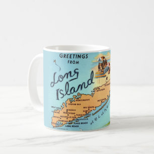 Café Taza con mapa antiguo de Long Island