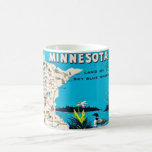 Café Taza con mapa antiguo de Minnesota en postal
