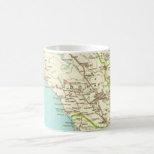 Café Taza con mapa antiguo de Sonoma CA