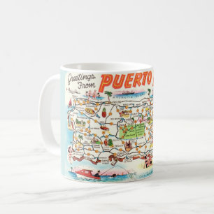 Café Taza con mapa antiguo ilustrado de Puerto Rico