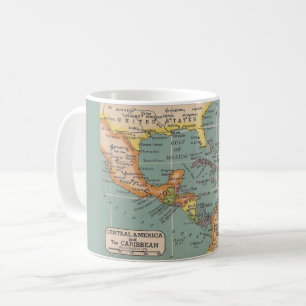 Café Taza con mapa colorido de Centroamérica y el Carib