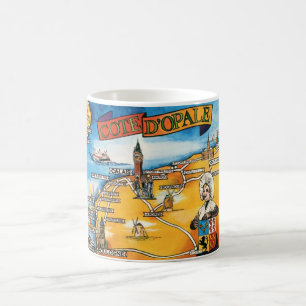Café Taza con mapa colorido de Côte d’Opale, Francia
