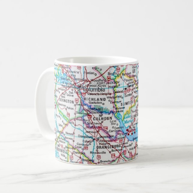 Café Taza con mapa de carreteras de Carolina del Sur (Anverso izquierdo)