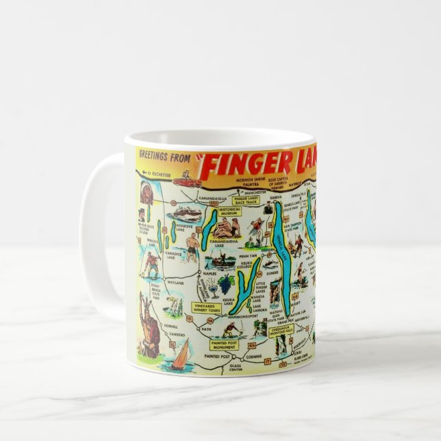 Café Taza con mapa de Finger Lakes de NY (Anverso izquierdo)