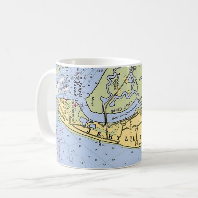Café Taza con mapa de la costa de la isla Jekyll Georgi (Anverso izquierdo)