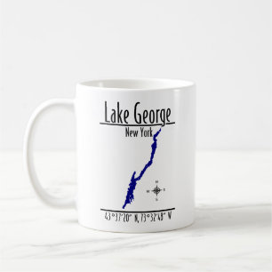 Café Taza con mapa de la costa del lago George, Nueva Y
