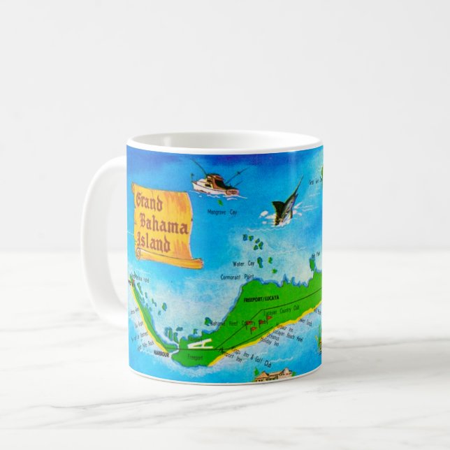Café Taza con mapa de la isla de Grand Bahama (Anverso izquierdo)