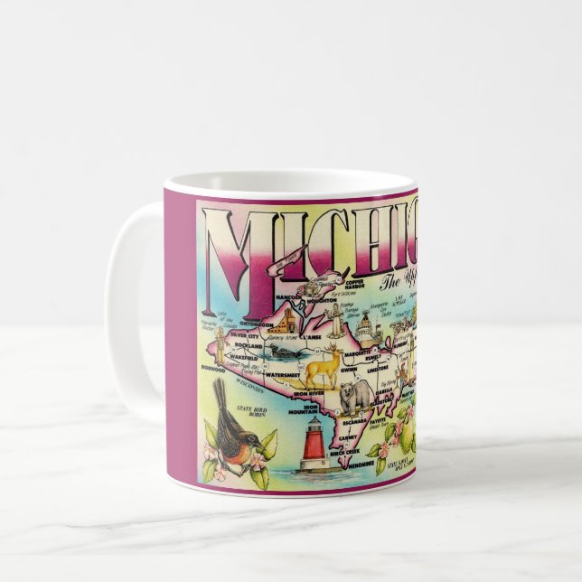 Café Taza con mapa de la península superior de Michigan (Anverso izquierdo)