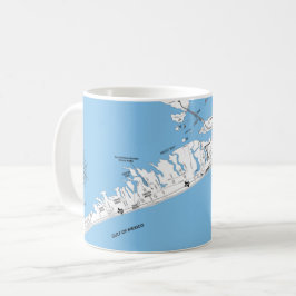 Café Taza con mapa de la playa de Galveston