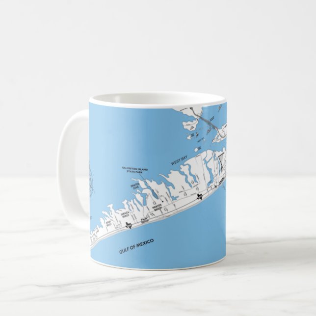 Café Taza con mapa de la playa de Galveston (Anverso izquierdo)