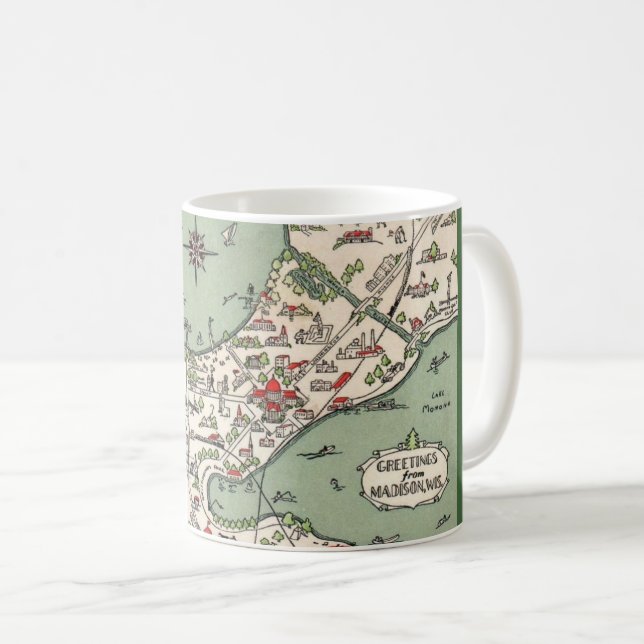 Café Taza con mapa de los lagos de Madison Wisconsin (Anverso derecho)