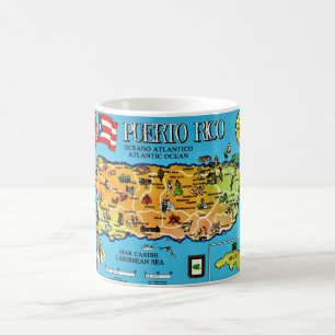 Café Taza con Mapa de Puerto Rico Azul Brillante