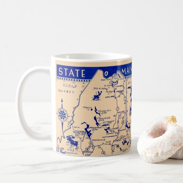 Café Taza con mapa del estado de Maine (Con donut)