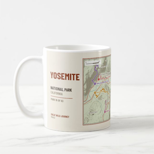Café Taza con mapa del sendero de excursión del Parque  (Izquierda)