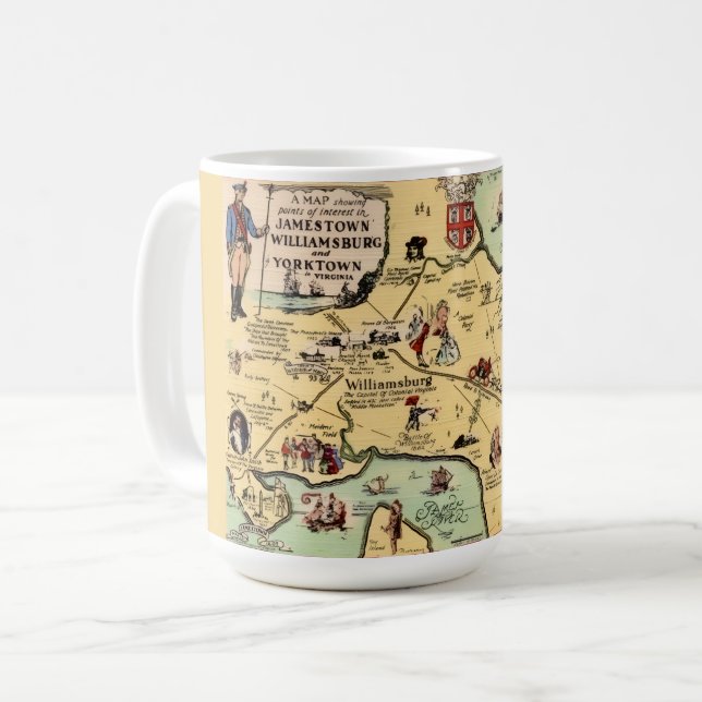 Café Taza con mapa histórico de Williamsburg (Anverso izquierdo)