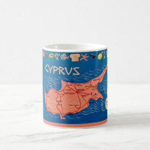 Café Taza con mapa ilustrado de Chipre
