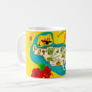 Café Taza con mapa ilustrado de Jamaica en postal