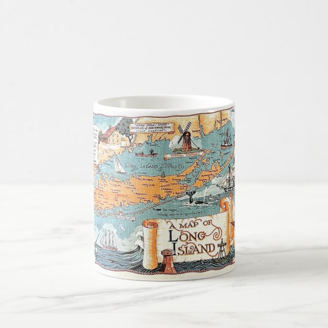 Café Taza con mapa ilustrado de Long Island (Centro)